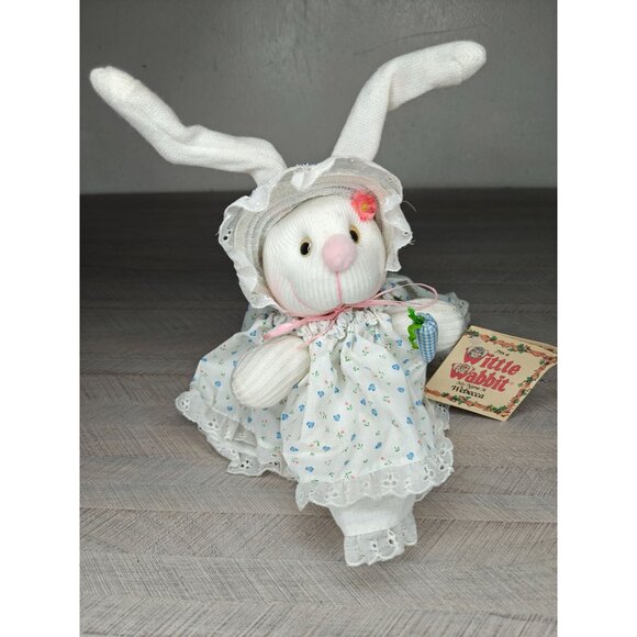 Vintage Wittle Wabbit Webecca Stuffed Bunny Rabbit Doll With Bonnet & Dress - Picture 11 of 11